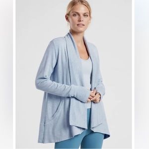 ATHLETA Pranayama Wrap Blue Star Heather Soft Relaxed Open Cardigan Sweater N60